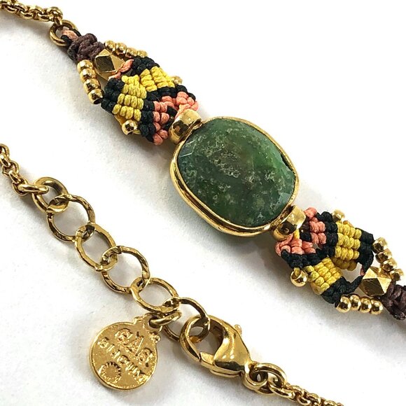 Gas Bijoux chain bracelet gold tone macrame with bezel set faceted green stone - Picture 2 of 11